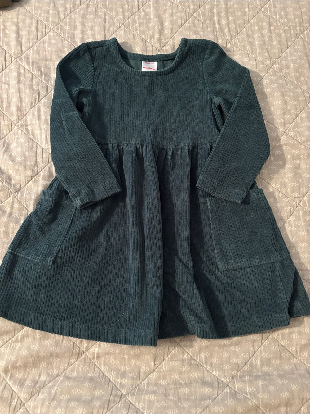 Girls Dark Green Long-Sleeve Dress